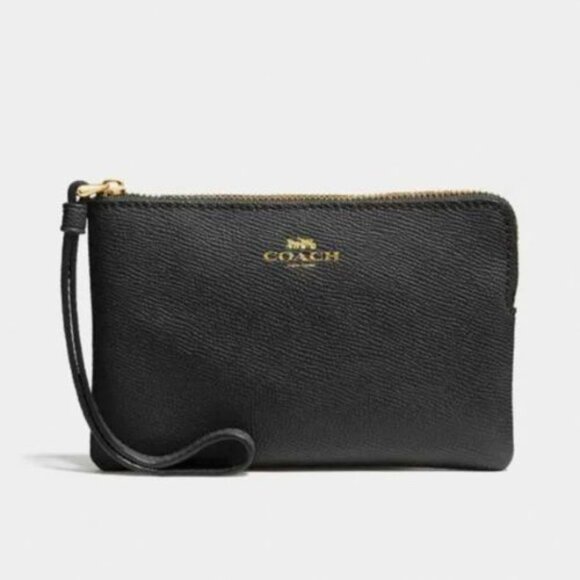 NWT Coach Corner Zip Leather Wristlet | Black - Picture 1 of 6